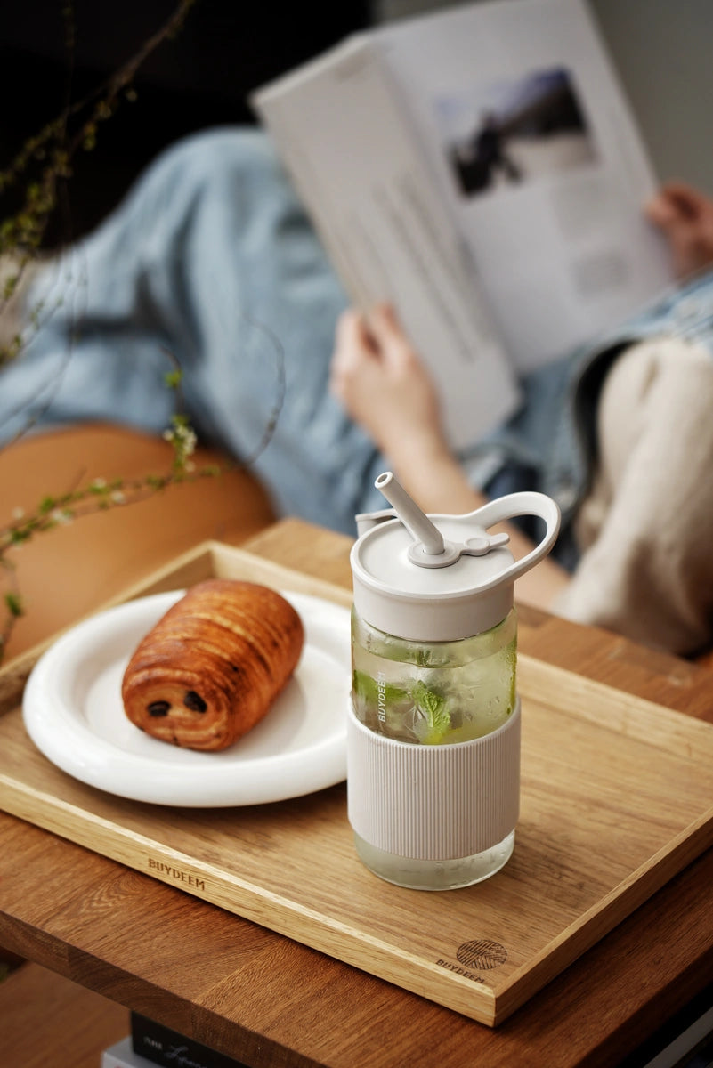Szklana butelka BUYDEEM 500 ml z słomką Oats White 10