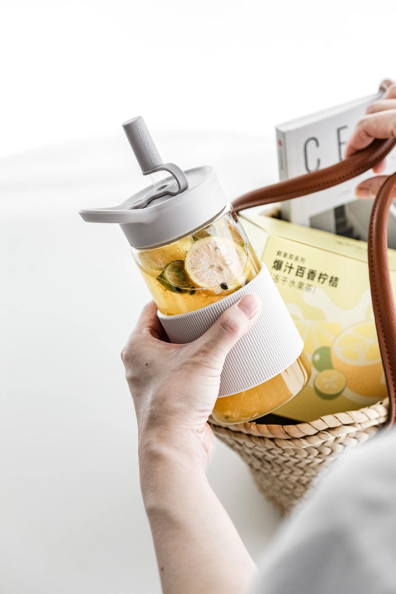 Szklana butelka BUYDEEM 500 ml z słomką Oats White 5