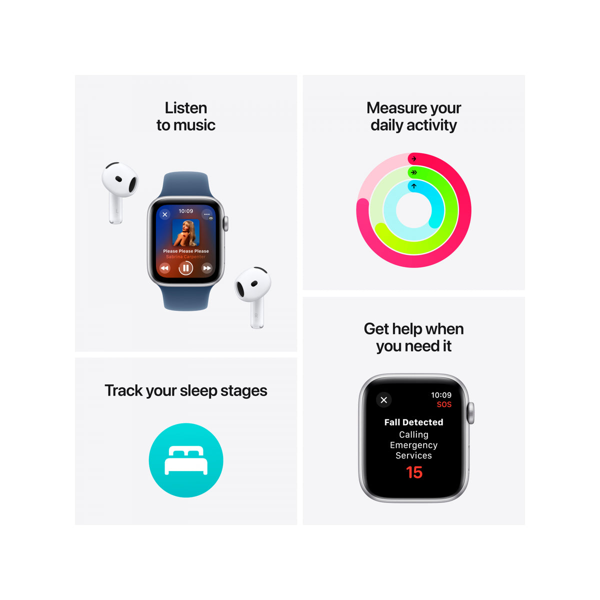 Apple Watch SE 2024, 44mm, Starlight Aluminium, Sport Band