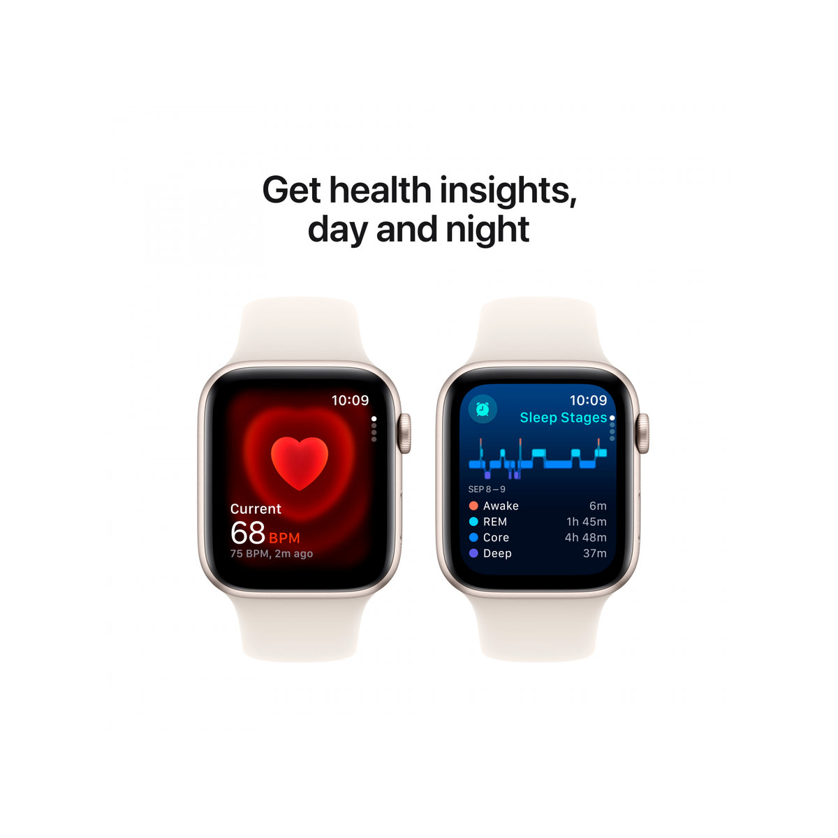 Apple Watch SE 2024, 44mm, Starlight Aluminium, Sport Band.