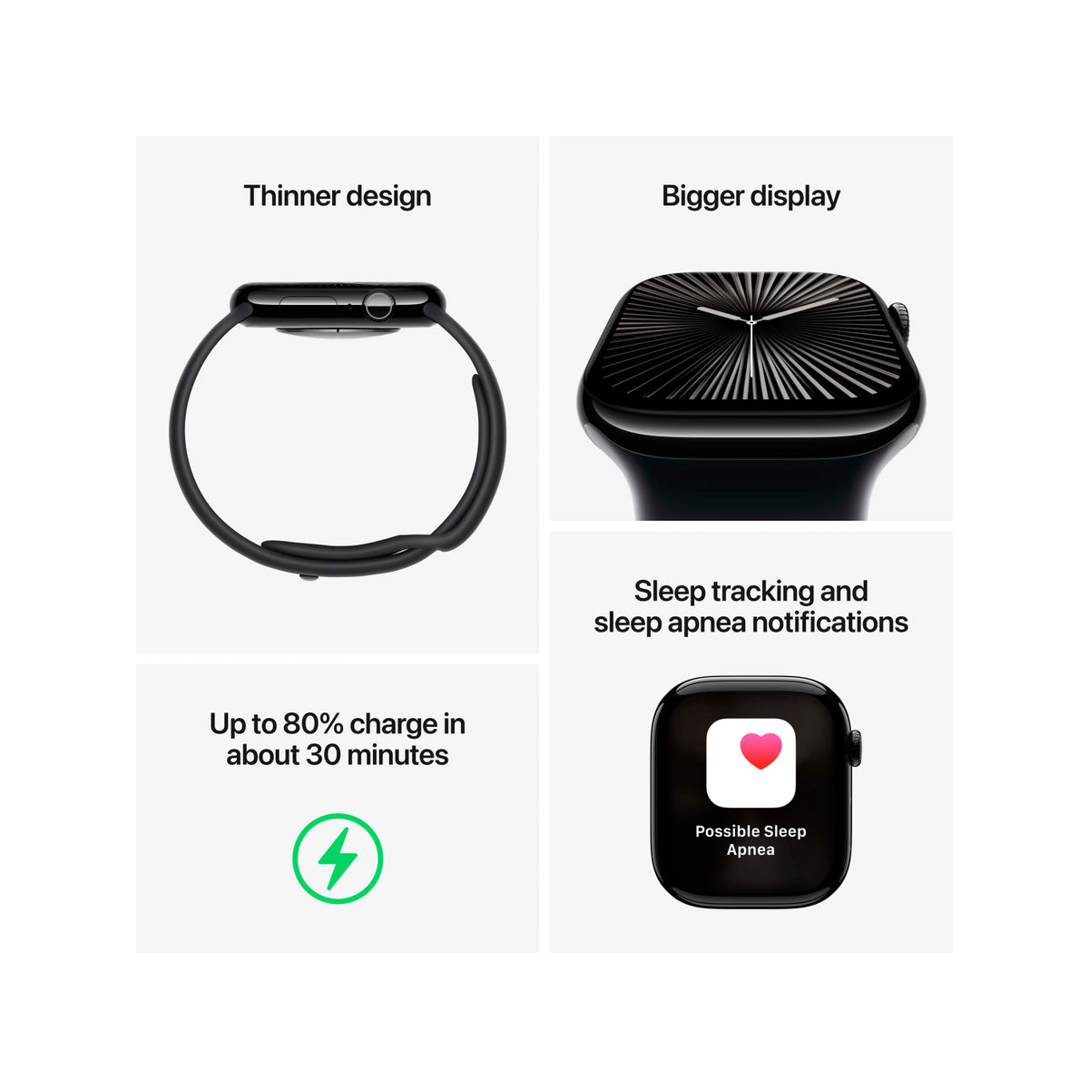 Apple Watch Series 10 Jet Black Aluminium 42mm z Black Sport Band