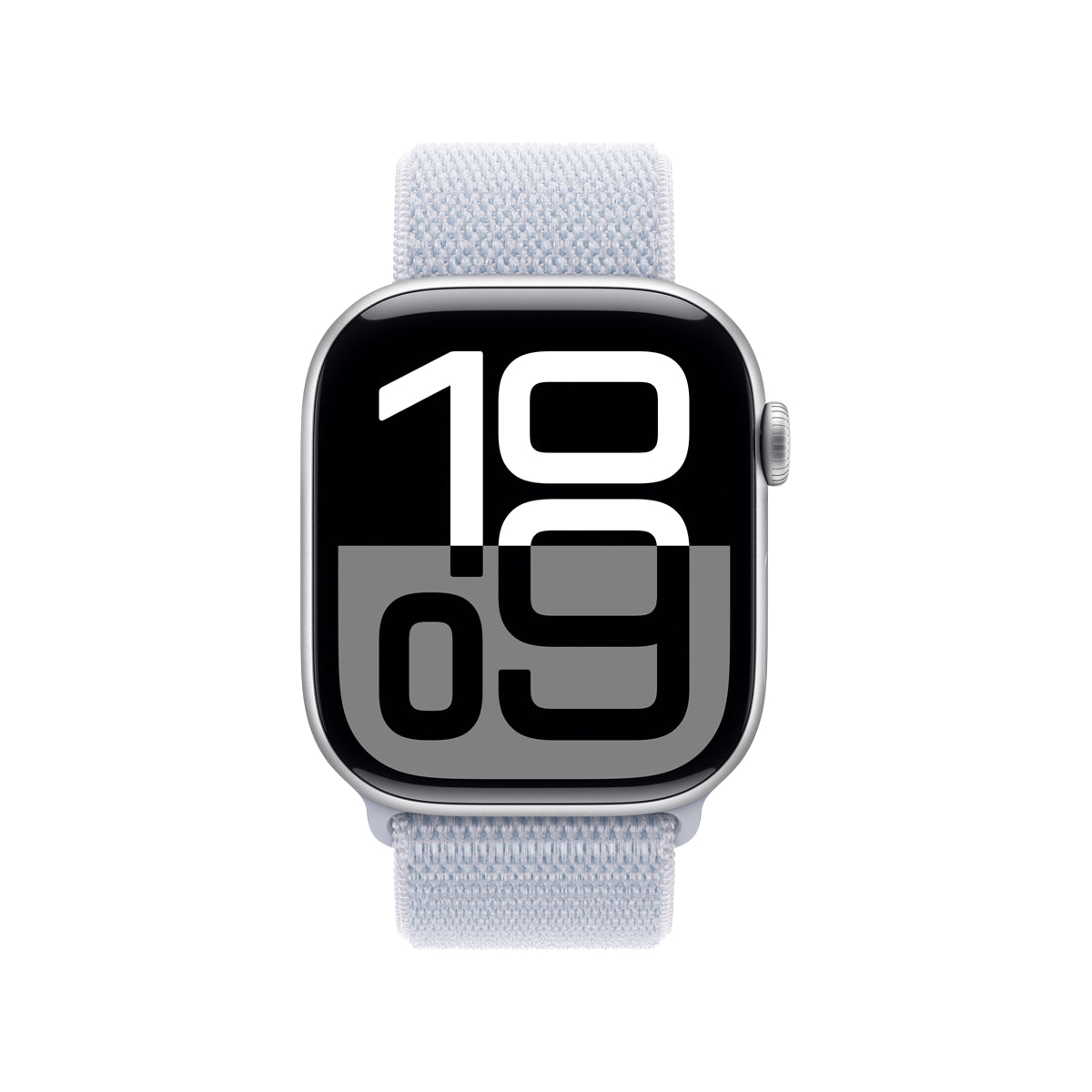 Apple Watch Series 10 GPS 42mm Silver z niebieskim paskiem.