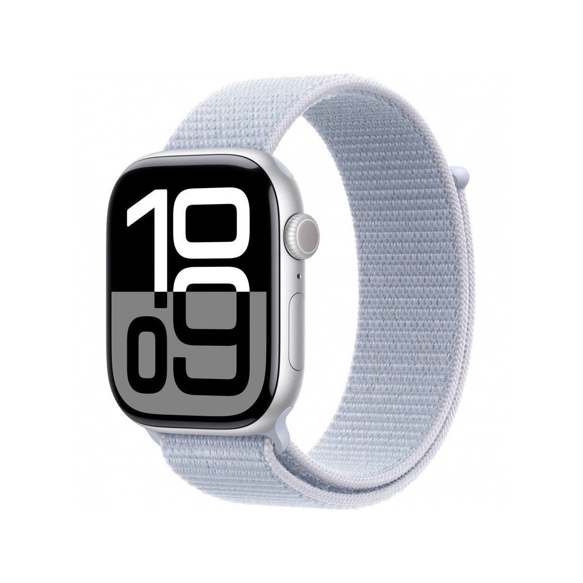 Apple Watch Series 10 GPS 42mm Silver z niebieskim paskiem.
