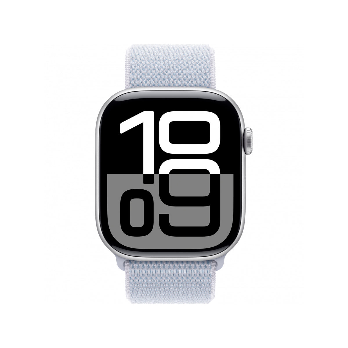 Apple Watch Series 10 GPS 42mm Silver z niebieskim paskiem.
