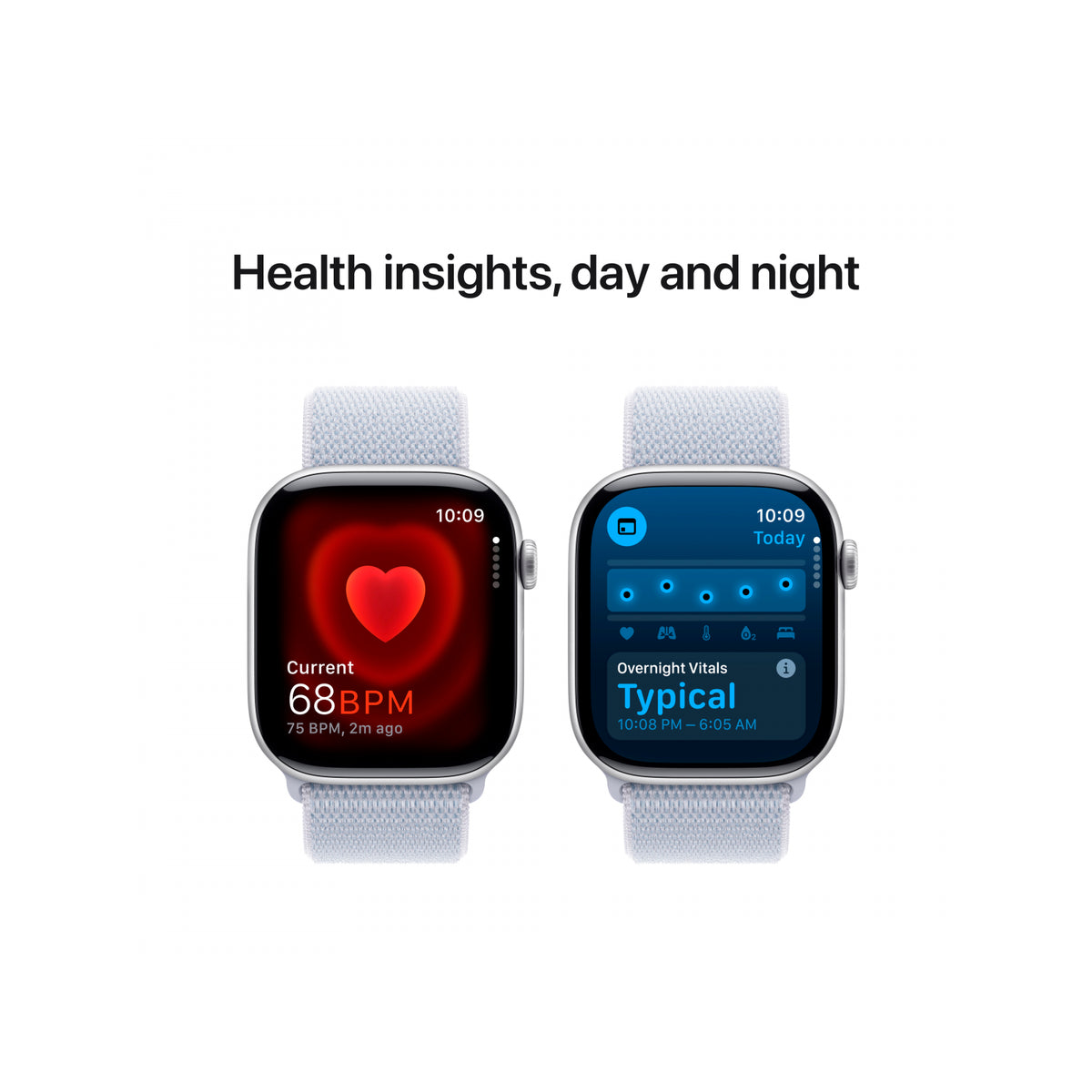 Apple Watch Series 10 GPS 42mm Silver Aluminium z niebieskim paskiem.