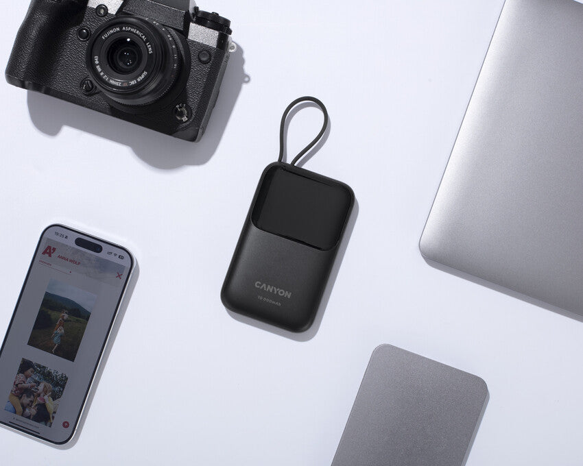 CANYON Powerbank OnPower 101 10000 mAh Czarny z kablem 8