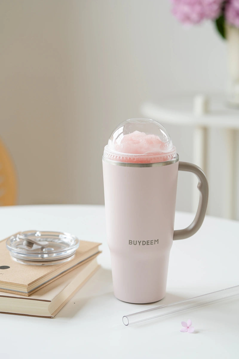 Kubek termiczny BUYDEEM DS57 różowy ze słomką 700 ml 2